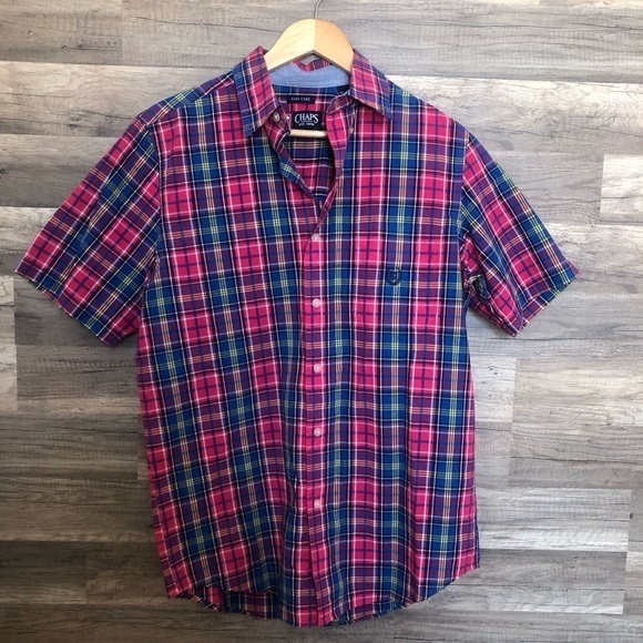 Chaps Easy Care Plaid Short Sleeved Button Down Shirt Small - Picture 2 of 9